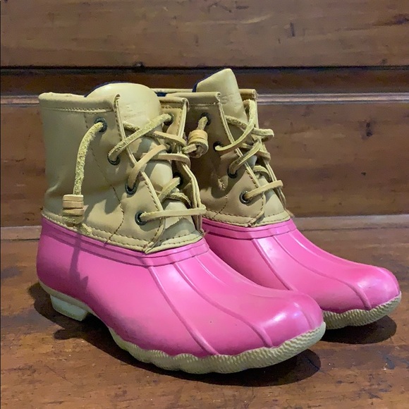 Pink and Tan Sperry Top-sider duck boots